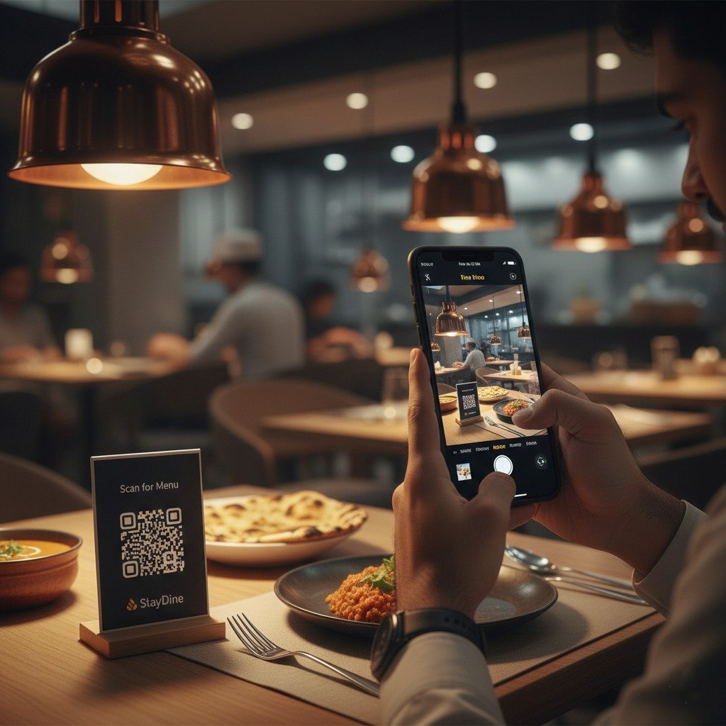 Guest Scanning QR Code at Restaurant Table